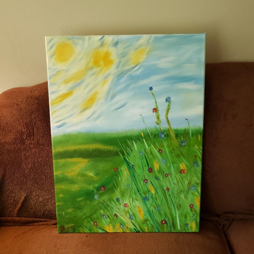 Art Hand Painted Wild Dancing Sky Canvas ArtFlowers Bright Oil